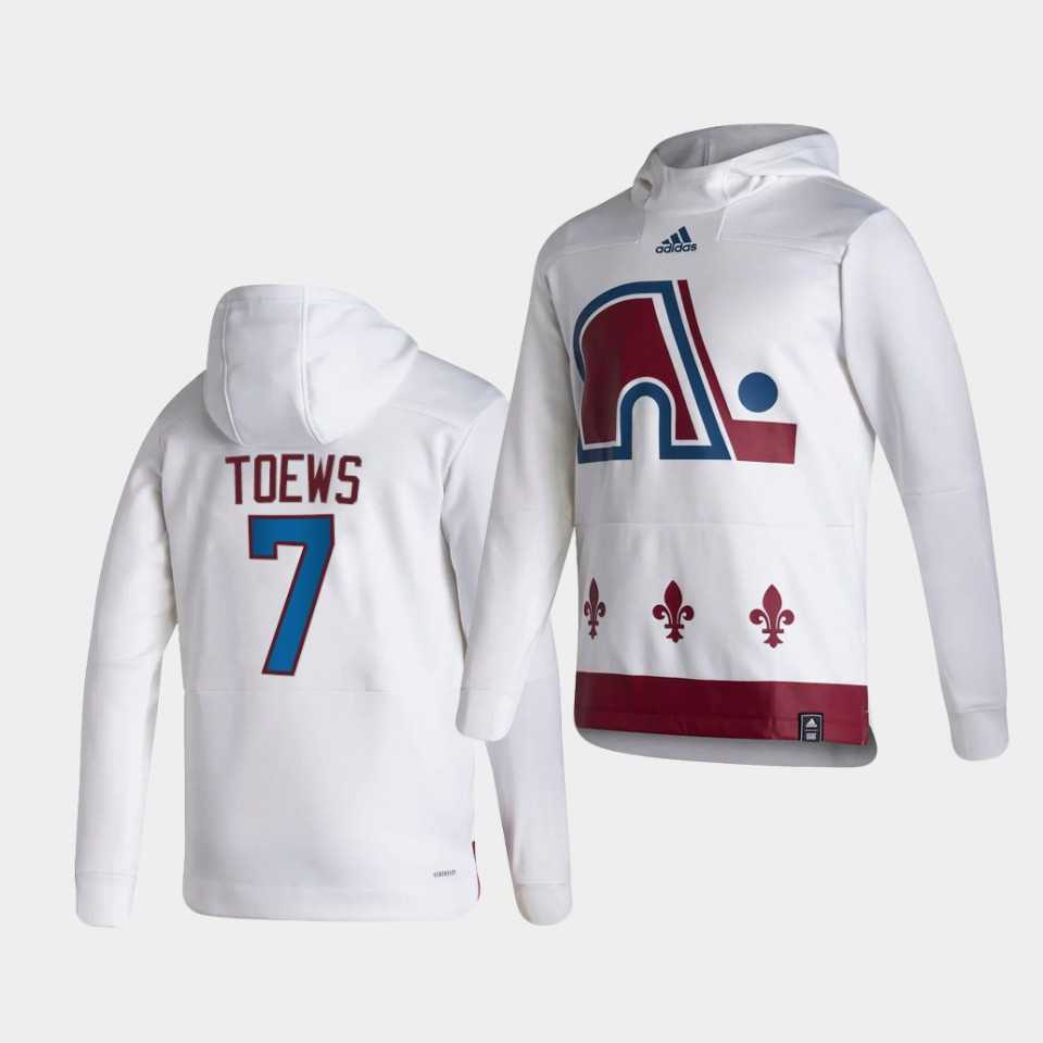 Men Colorado Avalanche 7 Toews White NHL 2021 Adidas Pullover Hoodie Jersey